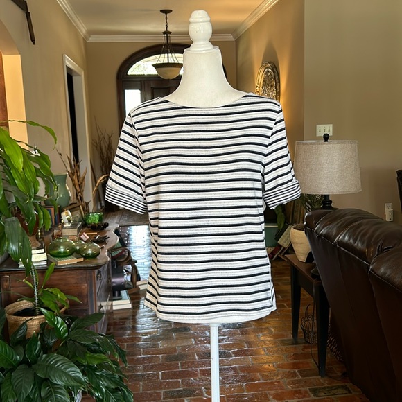 Three Dots Striped Cross Hi-Lo Hem Reversible Top szXL - Picture 4 of 13